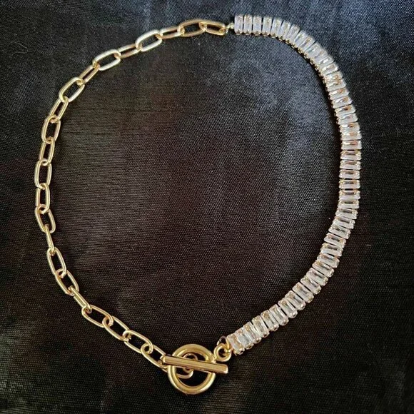 Gold Plated Paper clip necklace choker womens trendy jewelry - Picture 3 of 13